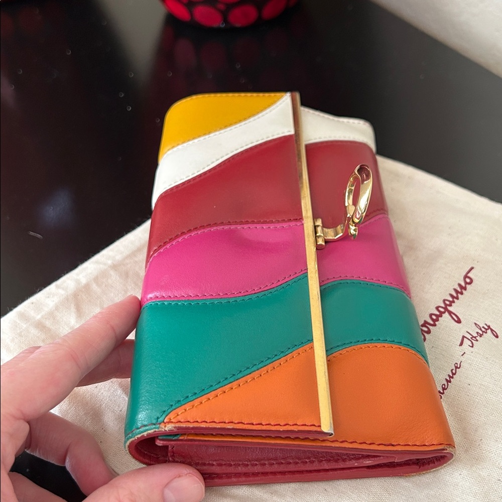 Salvatore Ferragamo Rainbow Gancini Leather Wallet with Dustbag EUC - Picture 4 of 17